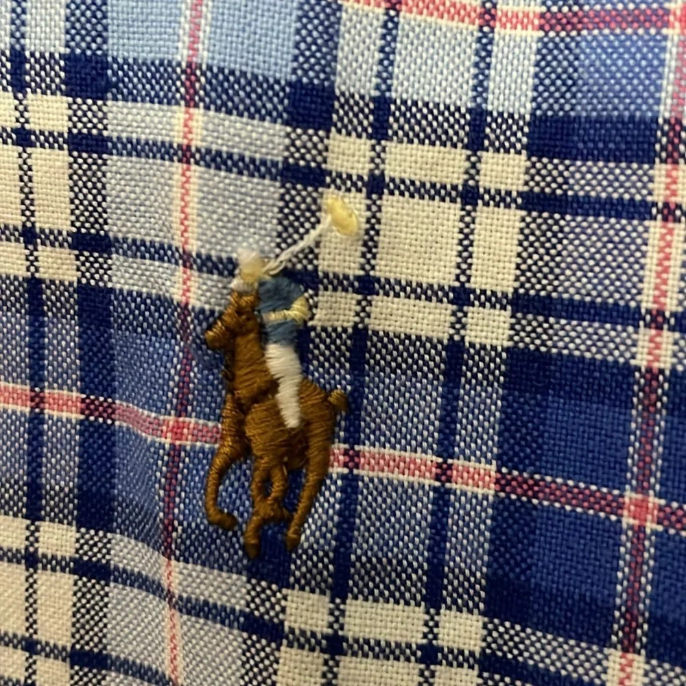 Ralph Lauren Button Down Dress Shirt Mens Size XL 100% Cotton Blue Plaid - Picture 3 of 6